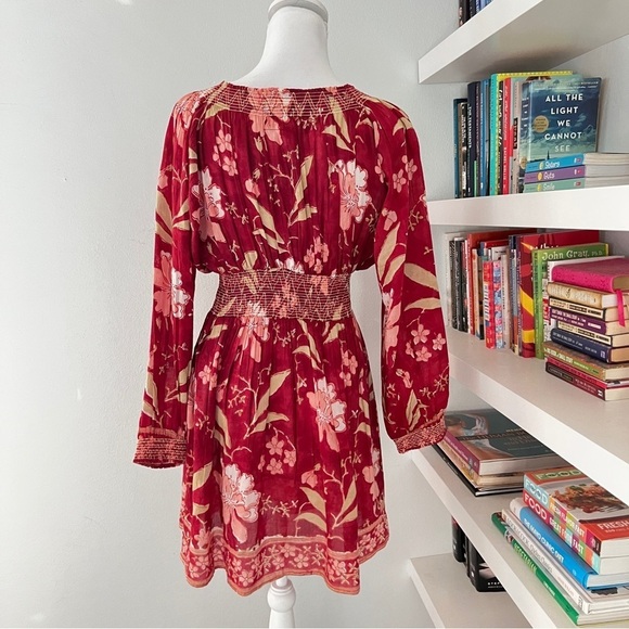 Alicia Bell Floral Beaded Tassel Tie Mini Dress Red Small - Picture 6 of 12